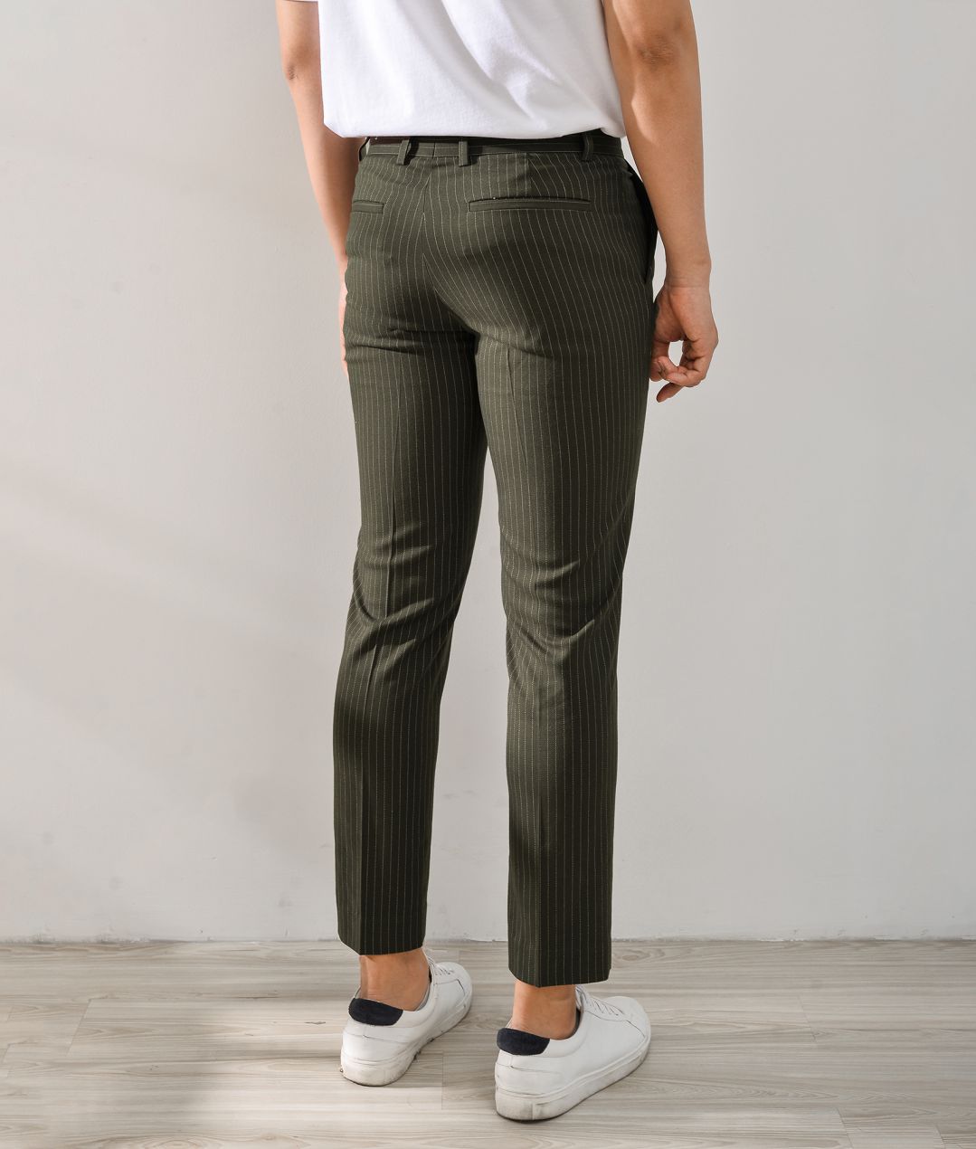 Mens cropped pinstripe on sale trousers